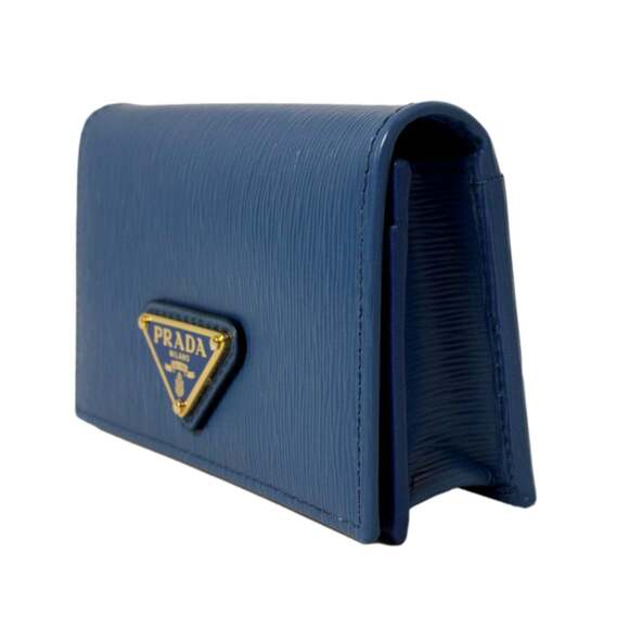 Prada Blue Vitello Move Leather Triangle Logo Card Case - Picture 6 of 8